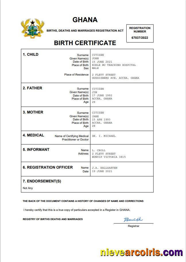 Ghana vital record birth certificate